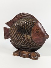 1970's Hand-Carved Wood Sculpture Tropical Hawaiian Fish Discus, Display Piece