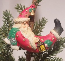 Stunning Vintage 1980's-90's Crescent Shaped Blow Mold Father Christmas Bauble