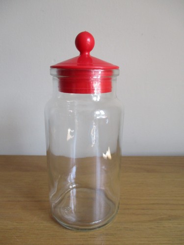 Vintage glass storage jar red - storage,