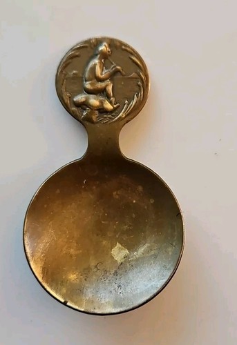 Vintage brass tea caddy - brass, spoon
