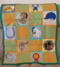 Handmade patchwork quilt/playmat /throw with machine Appliqued  horse design