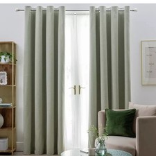 Habitat Textured Plain Blackout Lined Eyelet Curtains Green 168 x 229cm 