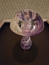 Heron Glass.  Large Purple And White Swirl Mushroom.  15cm