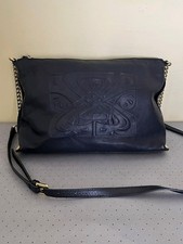 BIBA Logo Embossed Navy Smooth Soft Leather Crossbody Bag