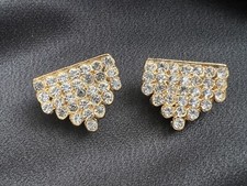 Vintage 1980s Gold Plated Art Deco Style Clip On Crystal Diamante Shoe Buckles