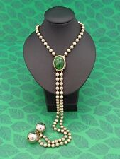 Vintage 1970s Sarah Coventry Chain Necklace Green Glass Slider