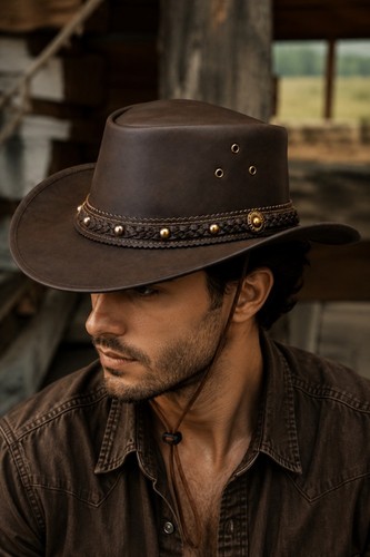 100 real leather cowboy hat - real,