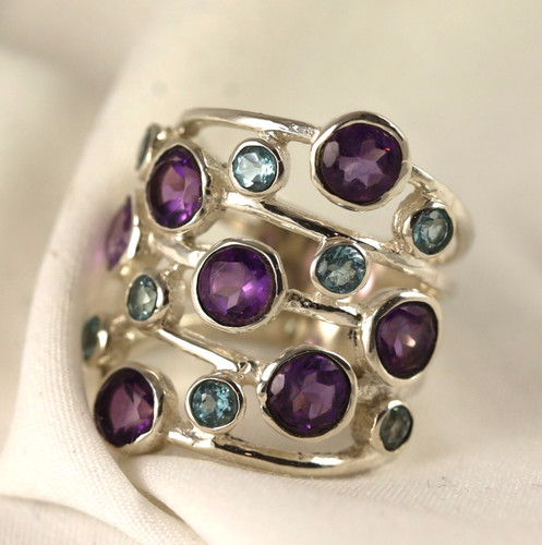 Sterling silver ring - silver, amethyst