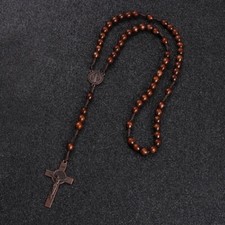 Rosary Cross Crucifix Handmade Wooden Beads Catholic Christian Traditional Style