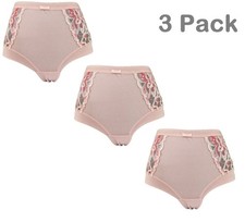 3 PACK M&S Knickers SHORTS Full Brief Lace Front High Rise Pants WILDBLOOMS Size