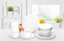 White Breakfast Set 16 pc Ceramic Crockery Side Plates Cups Saucers Cereal Bowls