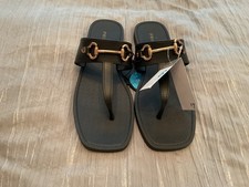PRIMARK BLACK WITH GOLD BAR SANDALS SIZE 6