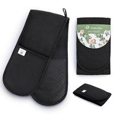 Black double oven gloves - black,