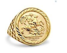 Genuine Solid 9ct Yellow Gold Mens Full Sovereign St George Ring Brand New