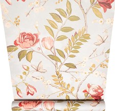 Grey Red Floral Wallpaper Rose