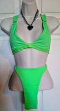 New Oh Polly Neon Green High Leg Two Piece Bikini Sz M Uk 10/12