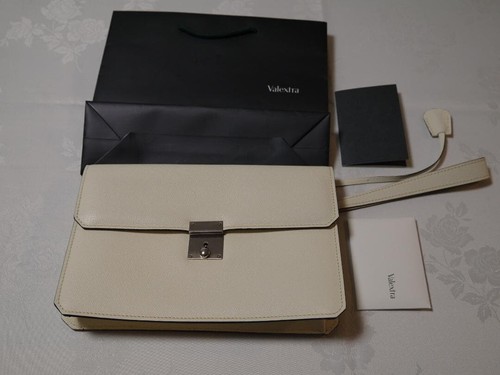 Valextra white leather clutch - white,