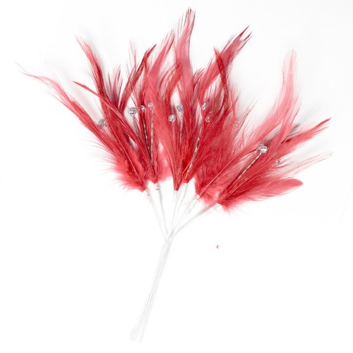 Diamante feathers wired - 6, stem