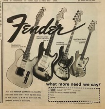 FENDER GUITARS+STRATOCASTER+TELECASTER+1970’s+ORIGINAL 7”x 7” MUSIC PRESS AD