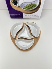 Occasion Round Bamboo Dip Set With Contemporary Ceramic Serving Dishes