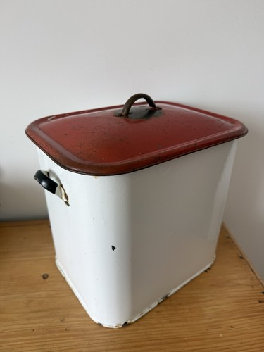 Vintage enamel storage - bin, red