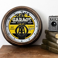 Personalised Garage Clock AA Mechanic Car Services Round Hanging Wall Gift KRC29