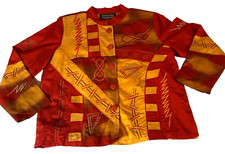 Indigo Moon Womens Blazer Size M Red Gold Orange Geometric Embroidered NWT
