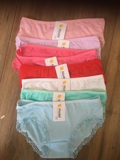 MULTIPACK OF 7 SET WOMENS BOW LACE BRIEFS UNDERWEAR  UK SIZE 10-12 UK COTTON