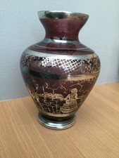 MEDIUM VINTAGE RETRO ITALIAN VENETIAN DARK AMETYST GLASS SILVER OVERLAY VASE