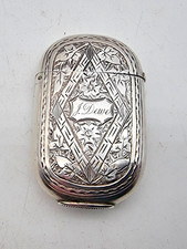 NICE CONDITION OVAL  ANTIQUE STERLING SILVER VESTA CASE BIRMINGHAM 1883