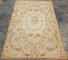 Vintage French Floral Needlepoint Handmade Multicolor Rug Wool Carpet 177x116 cm