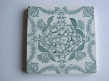 Antique Victorian 6”  Sq. Green on White Transfer Print Tile #383 - W.J.TAYLOR?