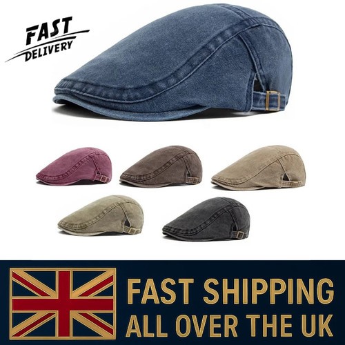 Men flat cap washed newsboy - washed,