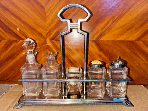 Deco chrome glass tantalus set - chrome,