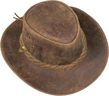 Cowboy Hat Mens Real Leather Vintage Australian Western Crazy Horse Bush Hat