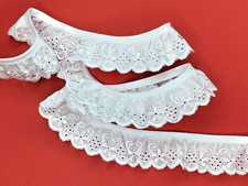 Quality White Satin Gathered Polycotton Broderie Lace Trim 1.25"/3cm PER METRE
