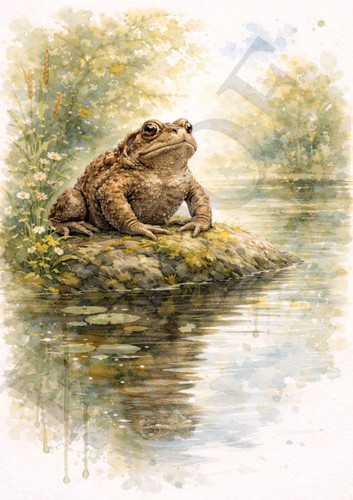 Toad watercolour pond - pond, metal