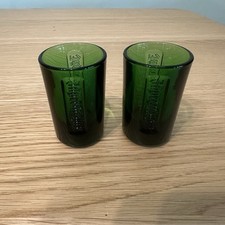 2x Jagermeister Liqueur Embossed Shot Glasses Green Glass 2.5cl