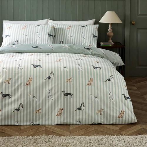 Dog stripe green bedding duvet - stripe,