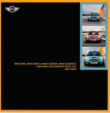 MINI One, D, Cooper, Cooper S price list including accessories 2003 Brochure