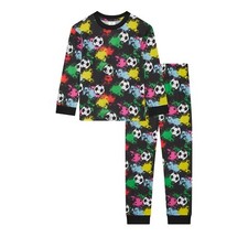 Boys Football Pyjamas Black PJs Cotton Size 5-13 Years Long Sleeve Trouser Girls