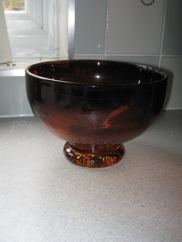 Hand blown amber - footed, glass