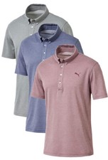 Puma Golf Mens Tailored Oxford Heather Polo, Button Down Collar NEW