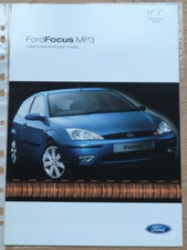 FORD FOCUS MP3 1.8 ZETEC 16V 3 DOOR HATCHBACK UK BROCHURE 2002 2003  EXC