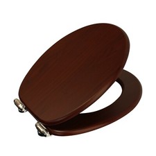 Wooden Toilet Seat Soft Close Chrome Hinges Oval Pine Mahogany Grey Oak White