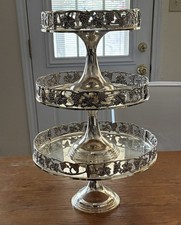 Godinger Mirrored Cake Stands, Wedding Cake Stand Set Three Vintage Stackable