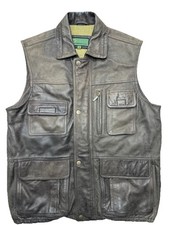 Hidepark Men’s Brown Distressed Leather Gilet Waistcoat Multi-Pocket Size L