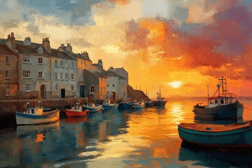 Seaside seascape boats canvas - seascape,