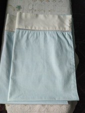 PAIR OF LAURA ASHLEY VINTAGE Blue/Cream PILLOW CASES Made In U.S. Excellent Cond