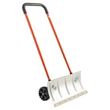 VEVOR Snow Pusher Shovel with Wheels 24 in Durable Metal Snow Plow for Driveway